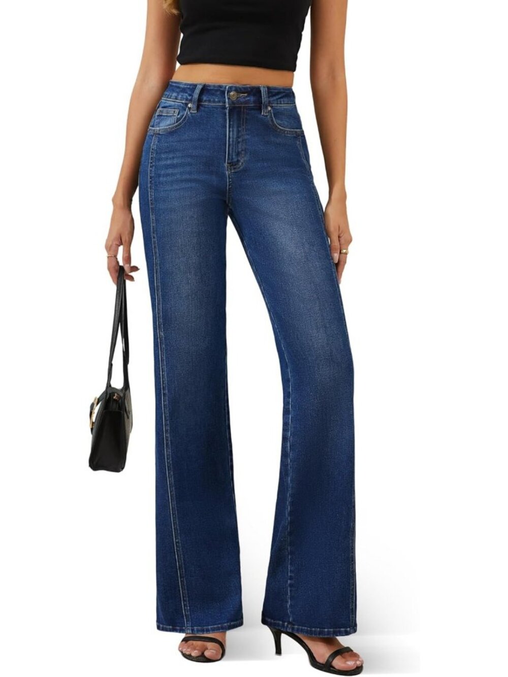 Trendy High Waisted Wide Leg Jeans for Women | Stretchy Denim Pants